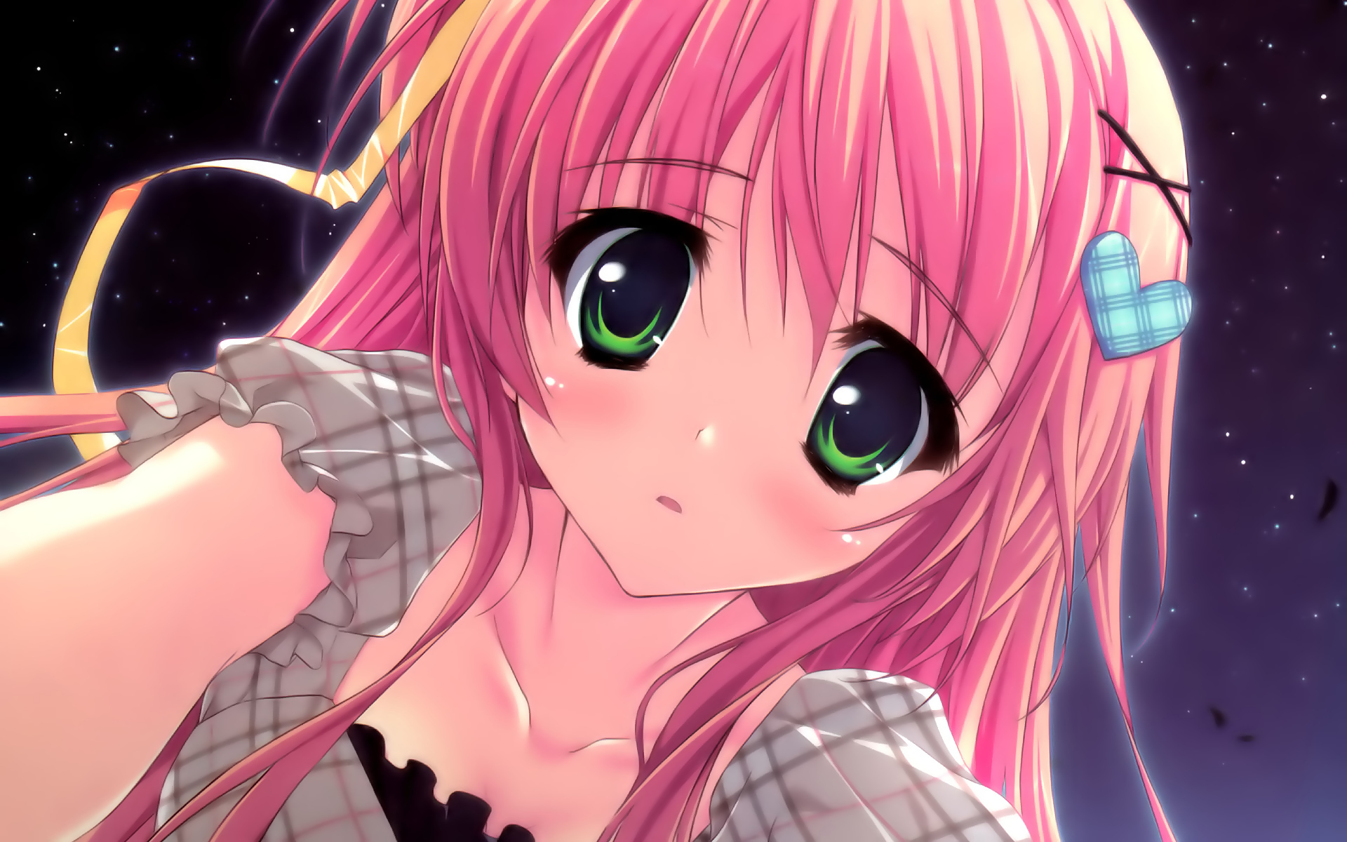 blush, close, feng, game_cg, green_eyes, hoshizora_e_kakaru_hashi, nakatsugawa_ui, night, pink_hair, ryohka