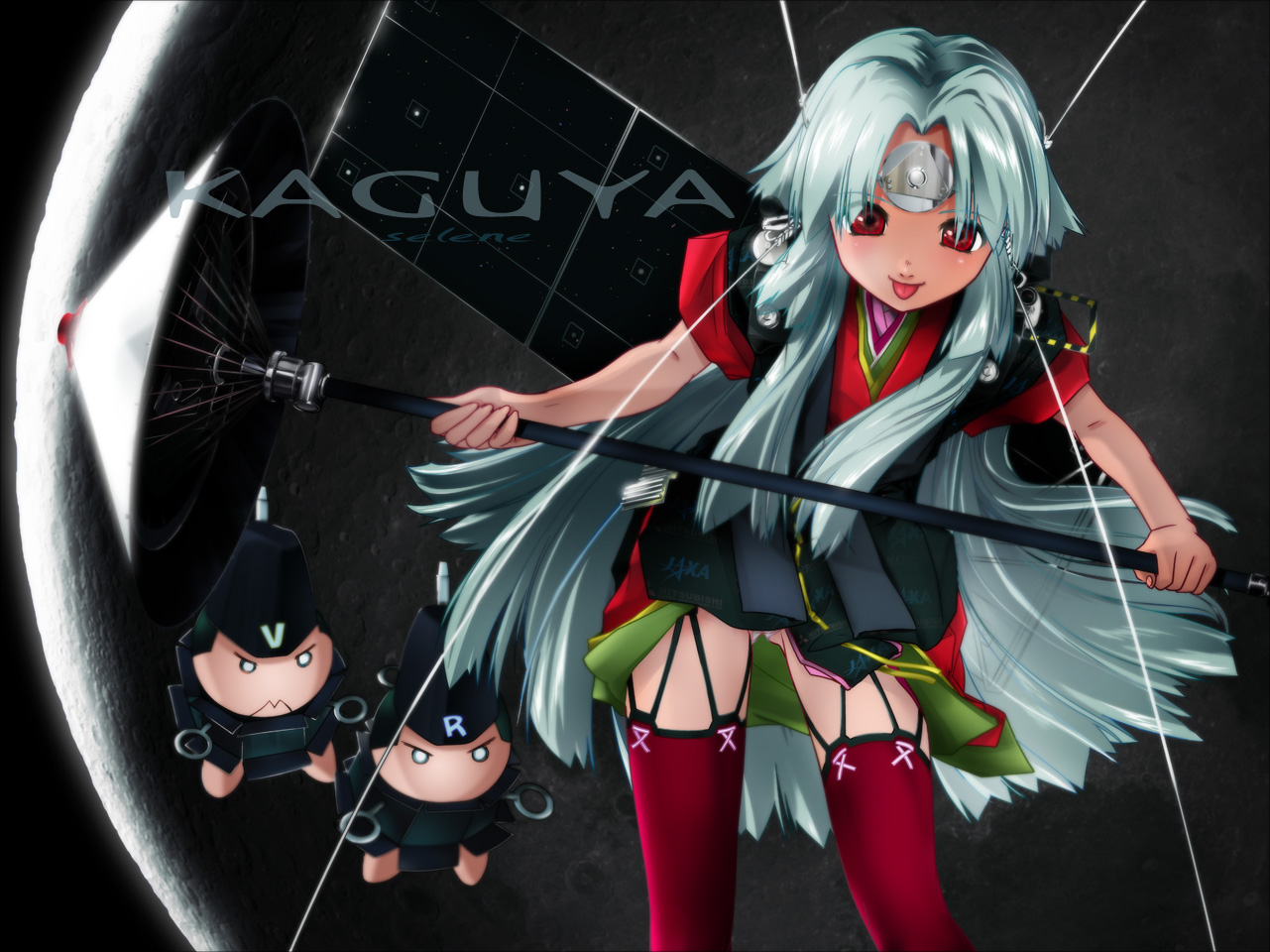 ashibe_ryou, chibi, long_hair, moon, original, red_eyes, space, thighhighs
