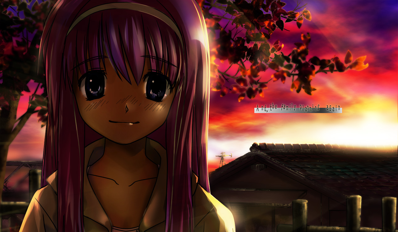 ashibe_ryou, close, kazoku_keikaku, long_hair, sunset, takayashiki_matsuri