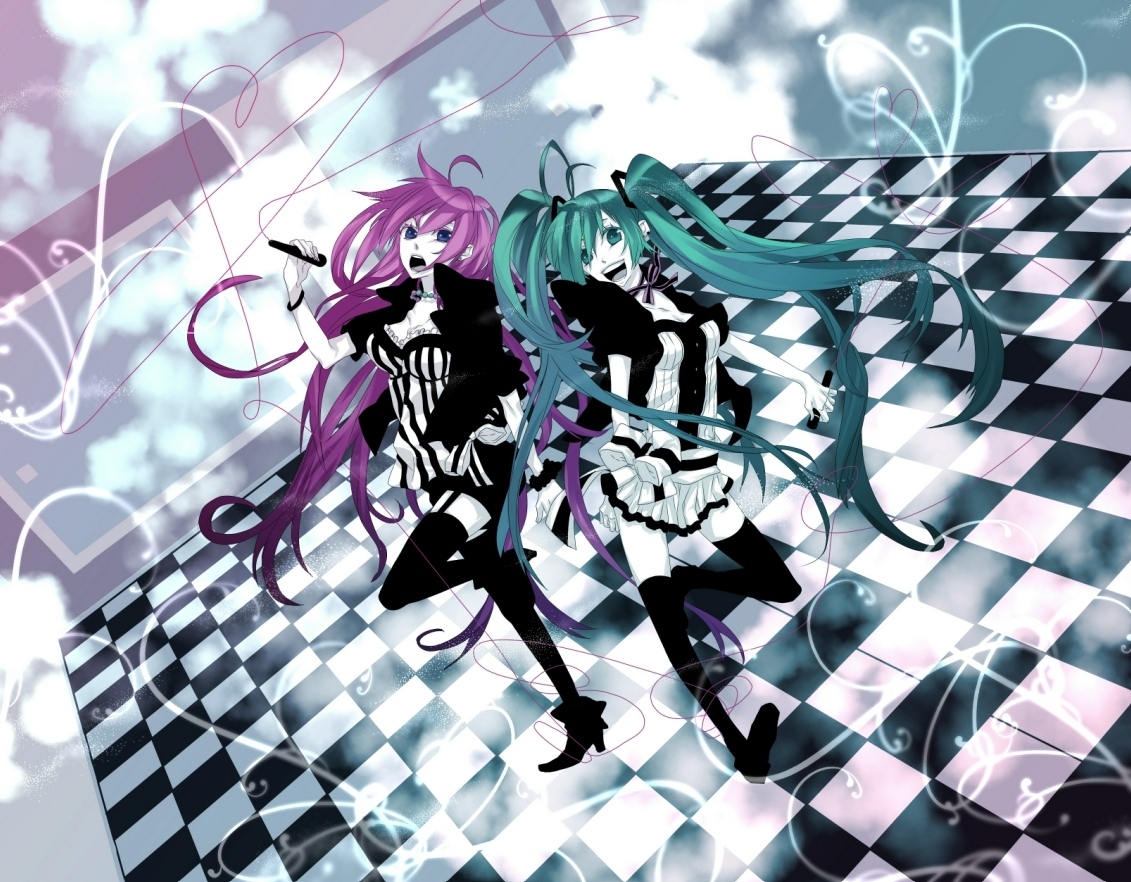 hatsune_miku, megurine_luka, twintails, vocaloid, world's_end_dancehall_(vocaloid)