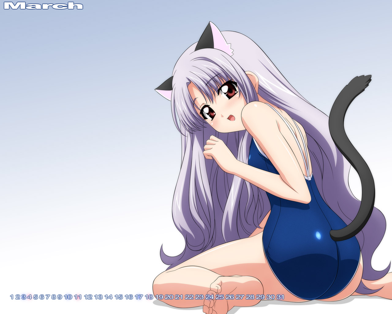 animal_ears, azmaria_hendric, calendar, catgirl, chrono_crusade, school_swimsuit, sugimura_tomokazu, swimsuit