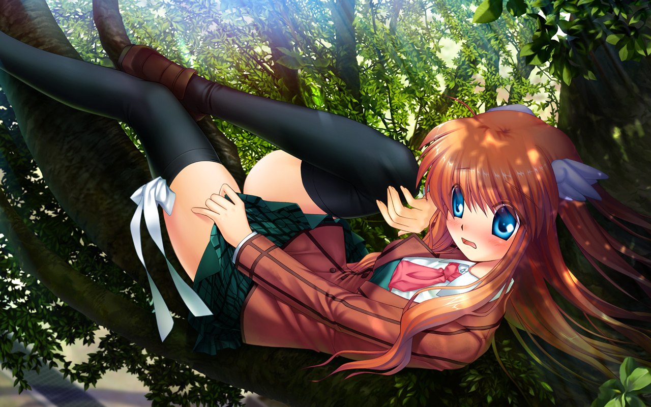 blue_eyes, brown_hair, game_cg, hinoue_itaru, long_hair, ootori_chihaya, rewrite, tree