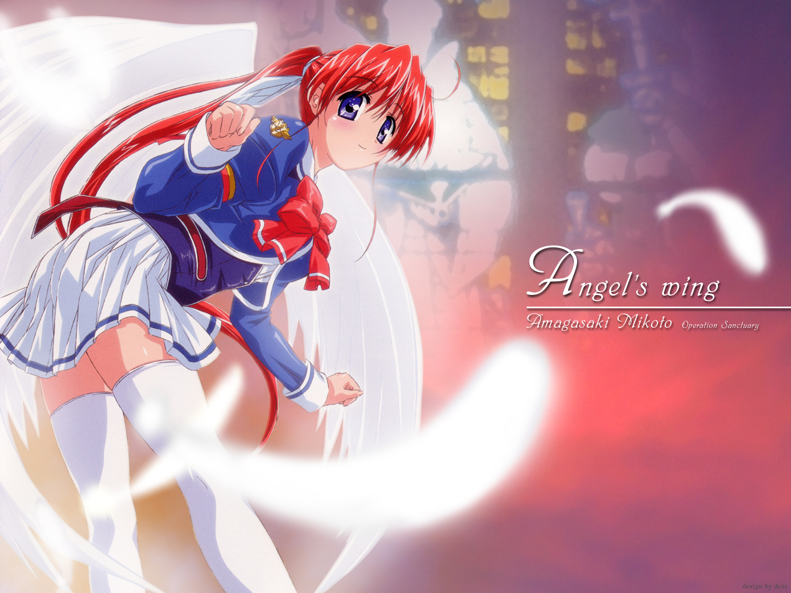 amagasaki_mikoto, blue_eyes, long_hair, red_hair, ribbons, school_uniform, tsuki_ha_higashi_ni_hi_ha_nishi_ni, zettai_ryouiki