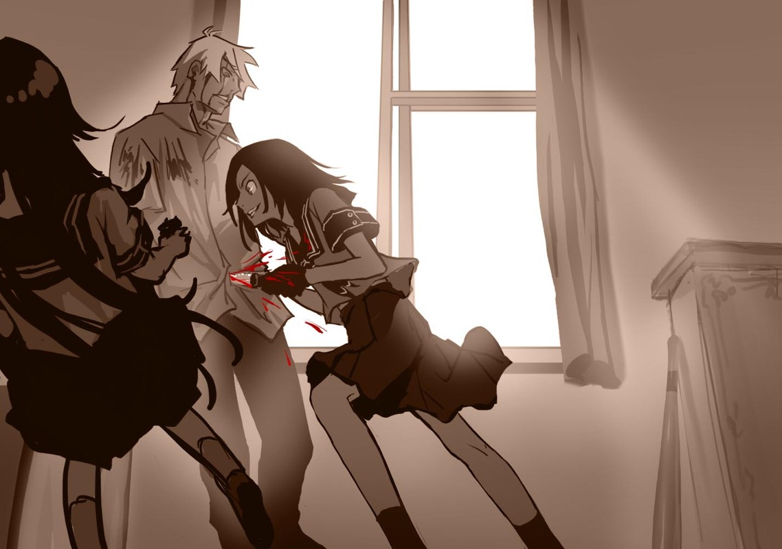 as109, blood, denpa_teki_na_kanojo, gloves, juuzawa_juu, knife, monochrome, ochibana_ame