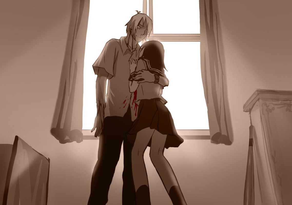 as109, blood, denpa_teki_na_kanojo, juuzawa_juu, monochrome, satsuki_miya, school_uniform, white_hair