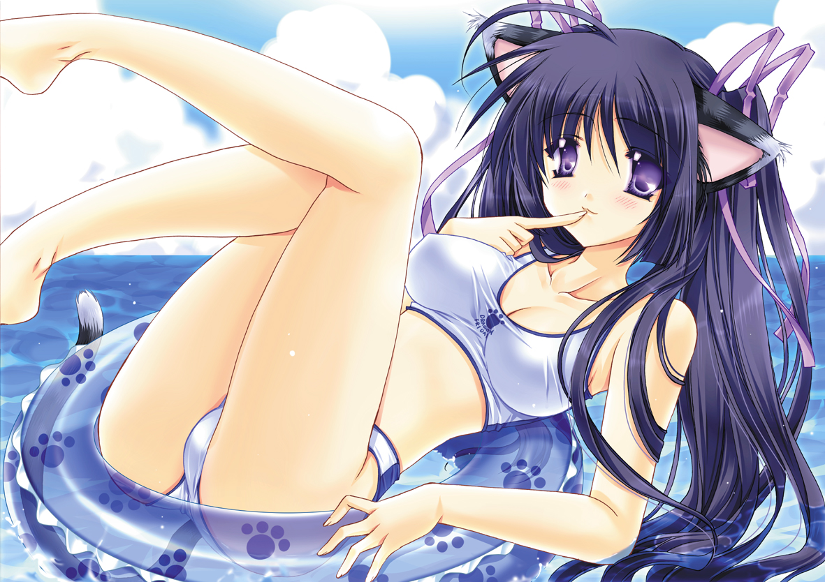 animal_ears, bikini, long_hair, purple_eyes, purple_hair, ryuuga_shou, swimsuit, tail