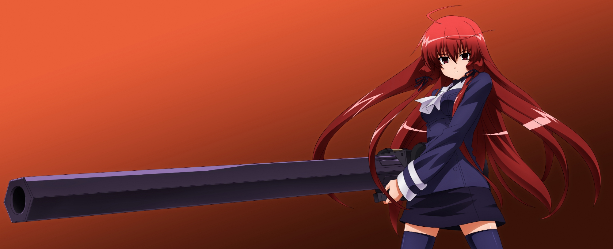 gun, himuro_akari, long_hair, night_wizard, red_eyes, red_hair, weapon