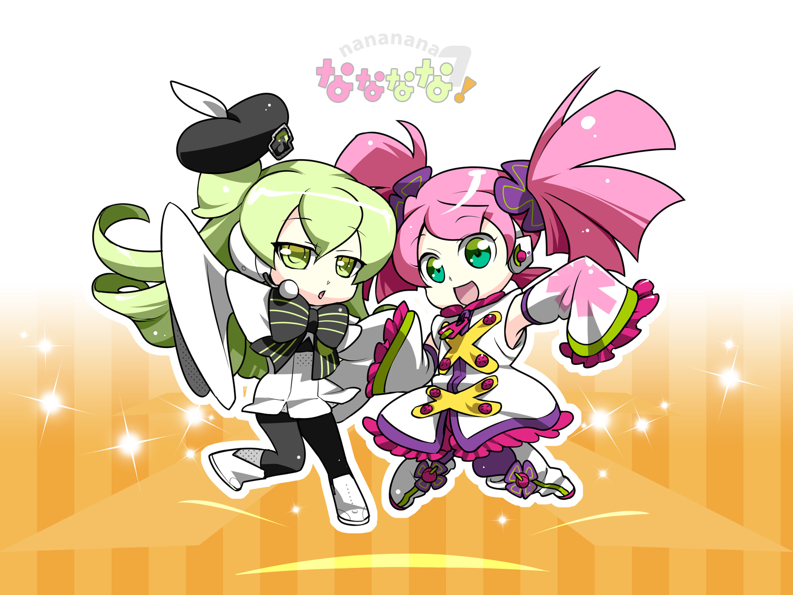 caffein, green_hair, haruka_nana, macne_nana, pink_hair, utau