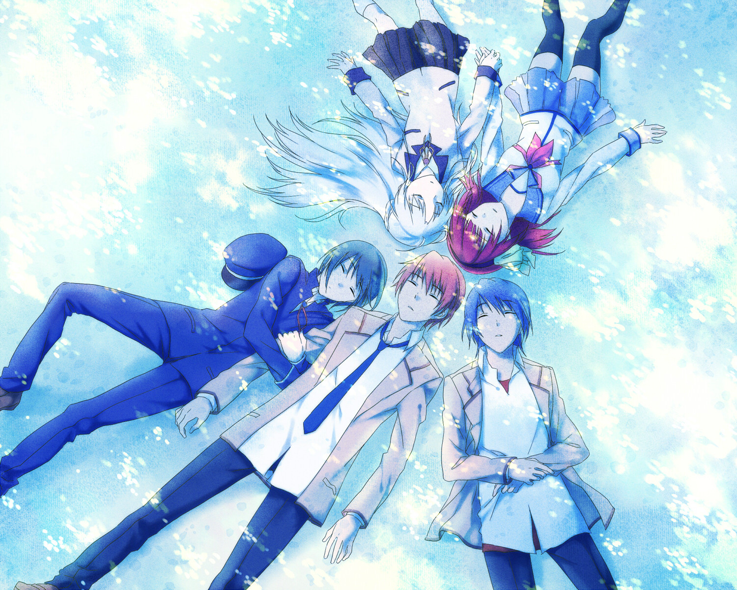 angel_beats!, hinata_hideki, nakamura_yuri, naoi_ayato, otonashi_yuzuru, school_uniform, tachibana_kanade, u_(mypace)