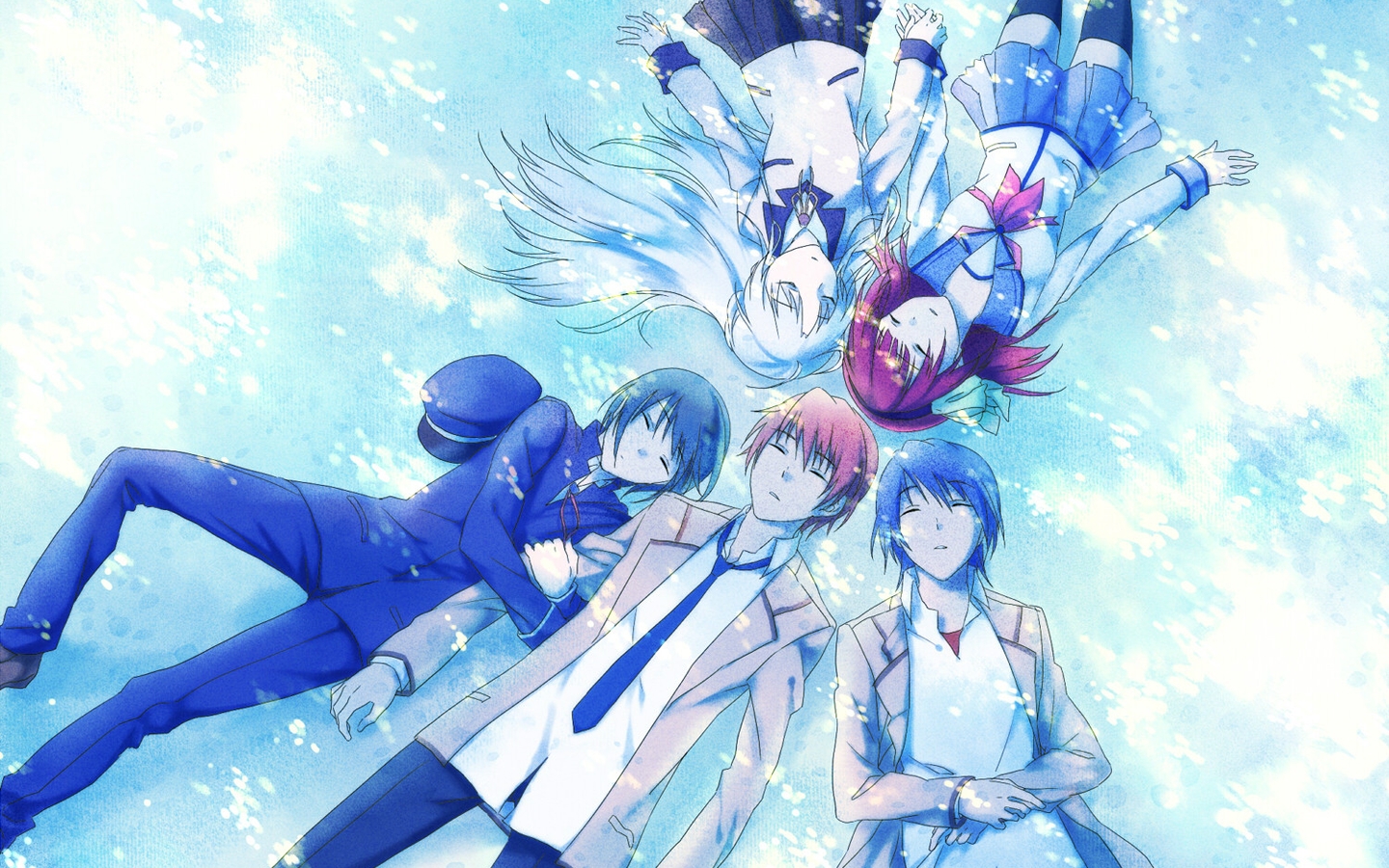 angel_beats!, hinata_hideki, nakamura_yuri, naoi_ayato, otonashi_yuzuru, school_uniform, tachibana_kanade, u_(mypace)