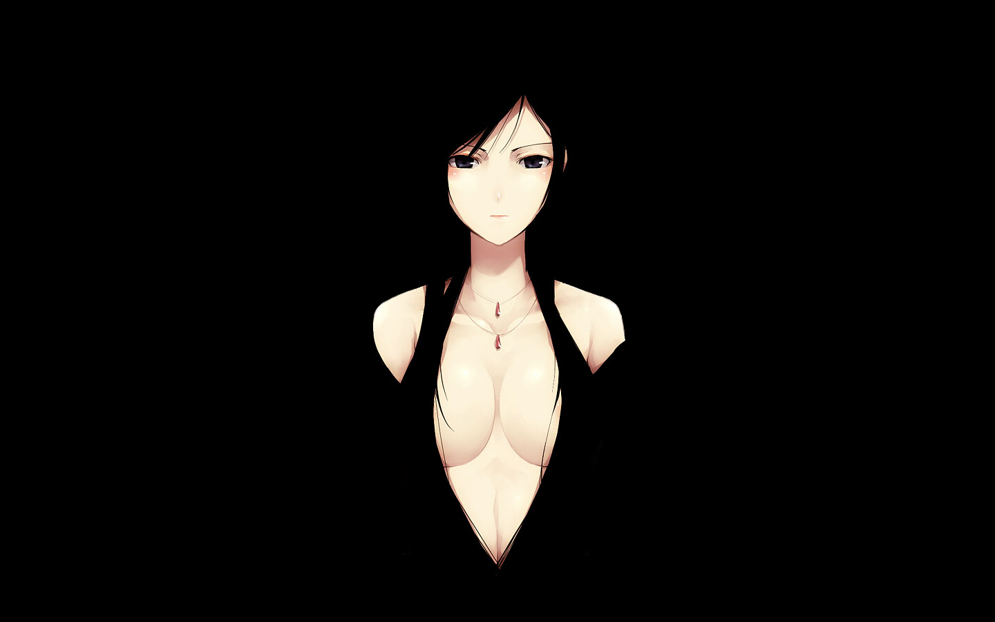 black, black_eyes, black_hair, breasts, cleavage, dark, kyo_(kuroichigo), maria-sama_ga_miteru, necklace, no_bra, ogasawara_sachiko