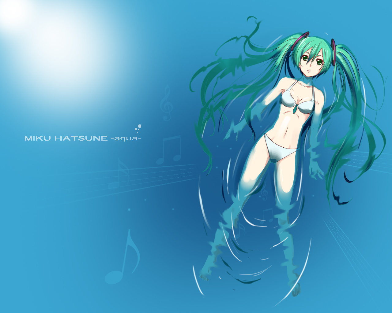 aqua_hair, bikini, green_eyes, hatsune_miku, long_hair, saitoyu00, swimsuit, twintails