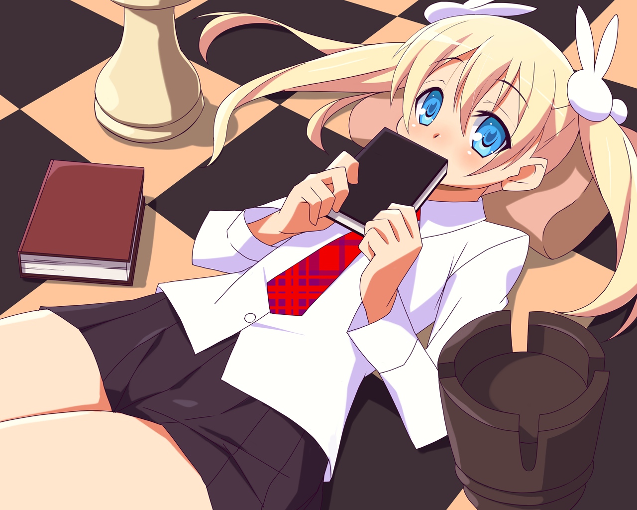 9law, blonde_hair, blue_eyes, book, original, twintails