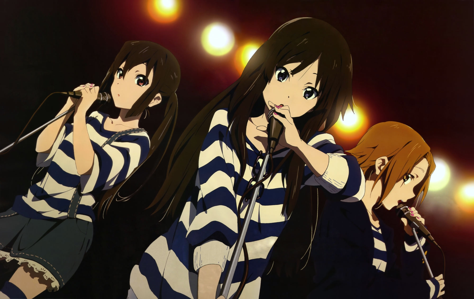akiyama_mio, group, k-on!, microphone, nakano_azusa, tainaka_ritsu, utsumi_hiroko