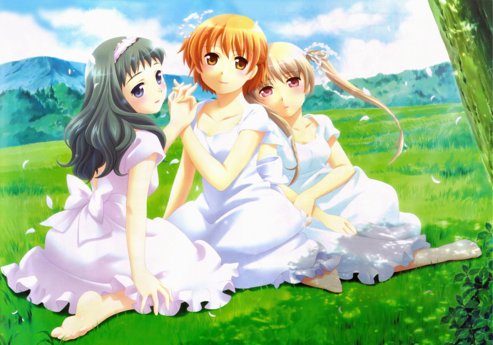 dress, genderswap, grass, kamiizumi_yasuna, kashimashi, kurusu_tomari, osaragi_hazumu, summer_dress