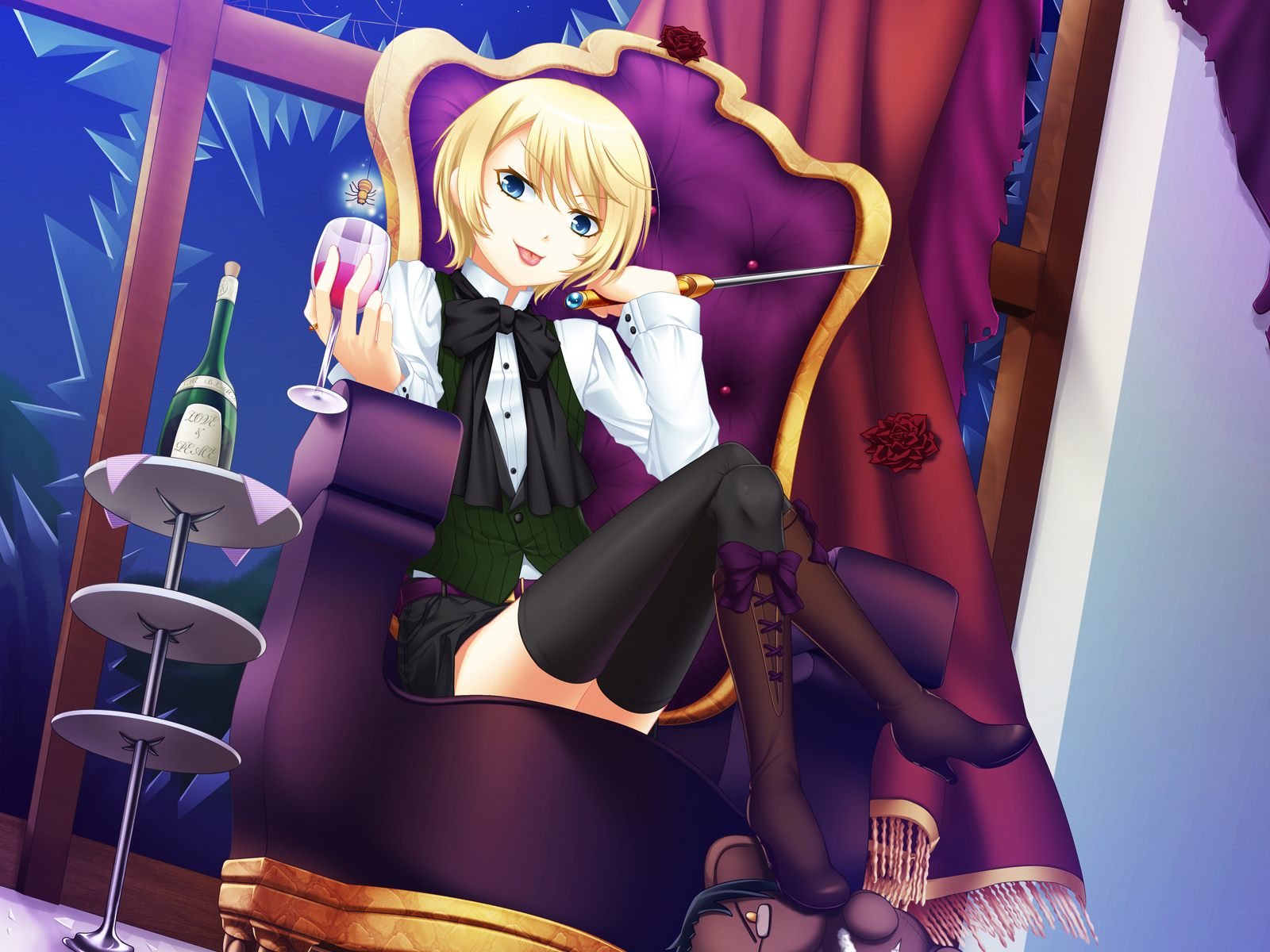 all_male, alois_trancy, blonde_hair, blue_eyes, flowers, kuroshitsuji, male, ribbons