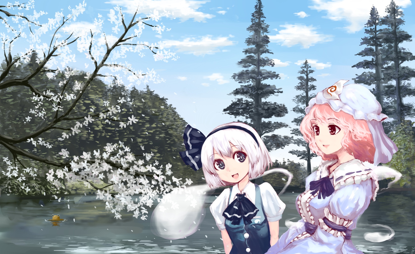 hal360, konpaku_youmu, moriya_suwako, myon, ribbons, saigyouji_yuyuko, touhou