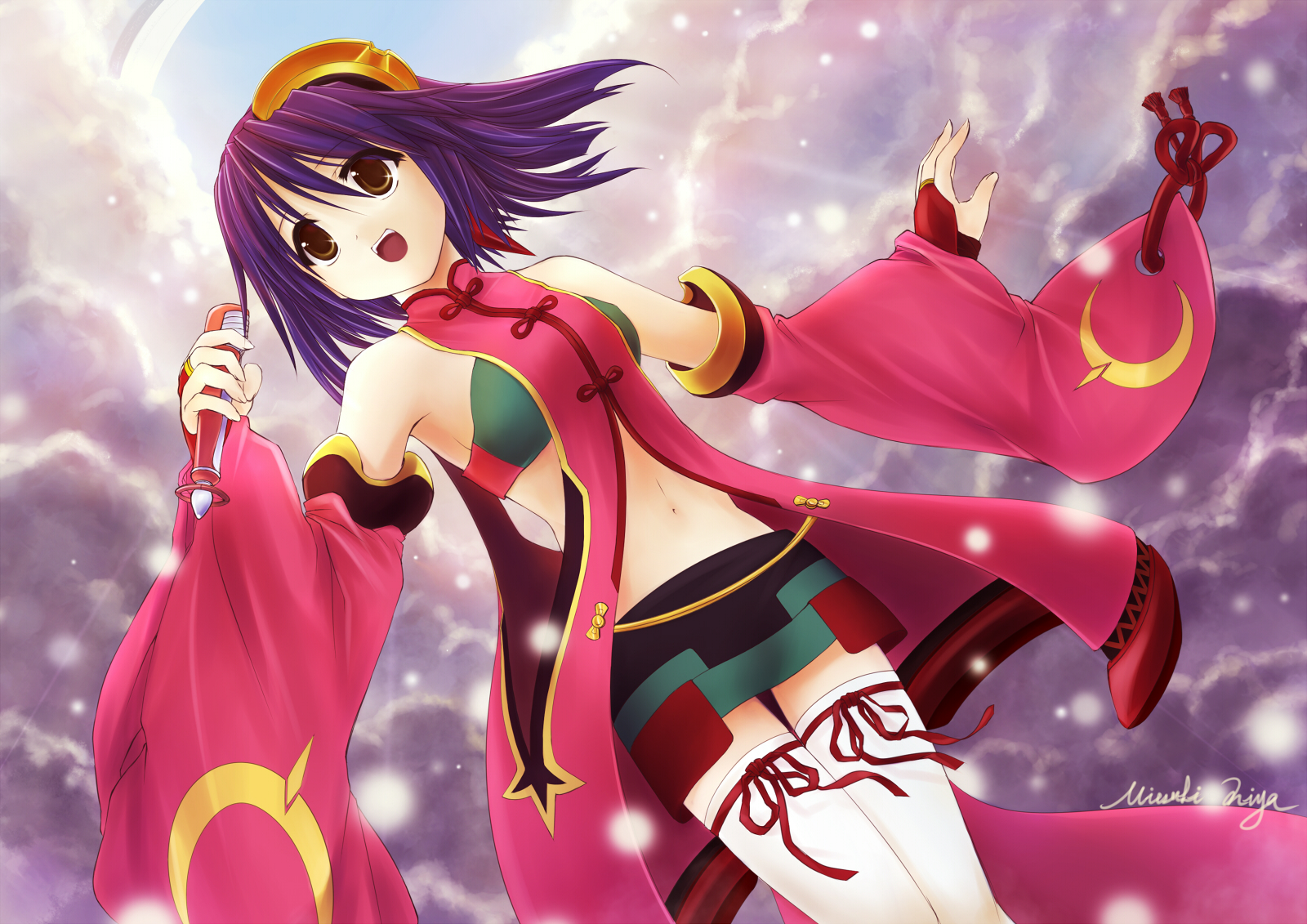 ar_tonelico, ar_tonelico_ii, luca_trulyworth, purple_hair, shimotsukiriya, sky, thighhighs