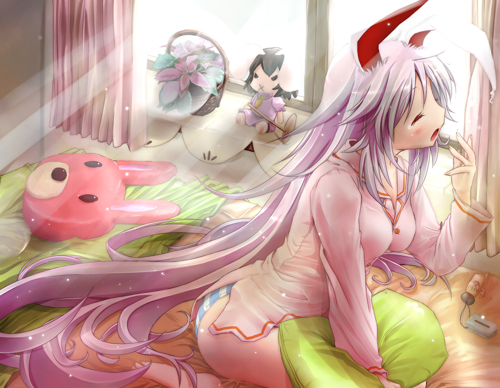 animal_ears, bunny_ears, bunnygirl, long_hair, panties, purple_hair, reisen_udongein_inaba, scarlet_(studioscr), striped_panties, touhou, underwear