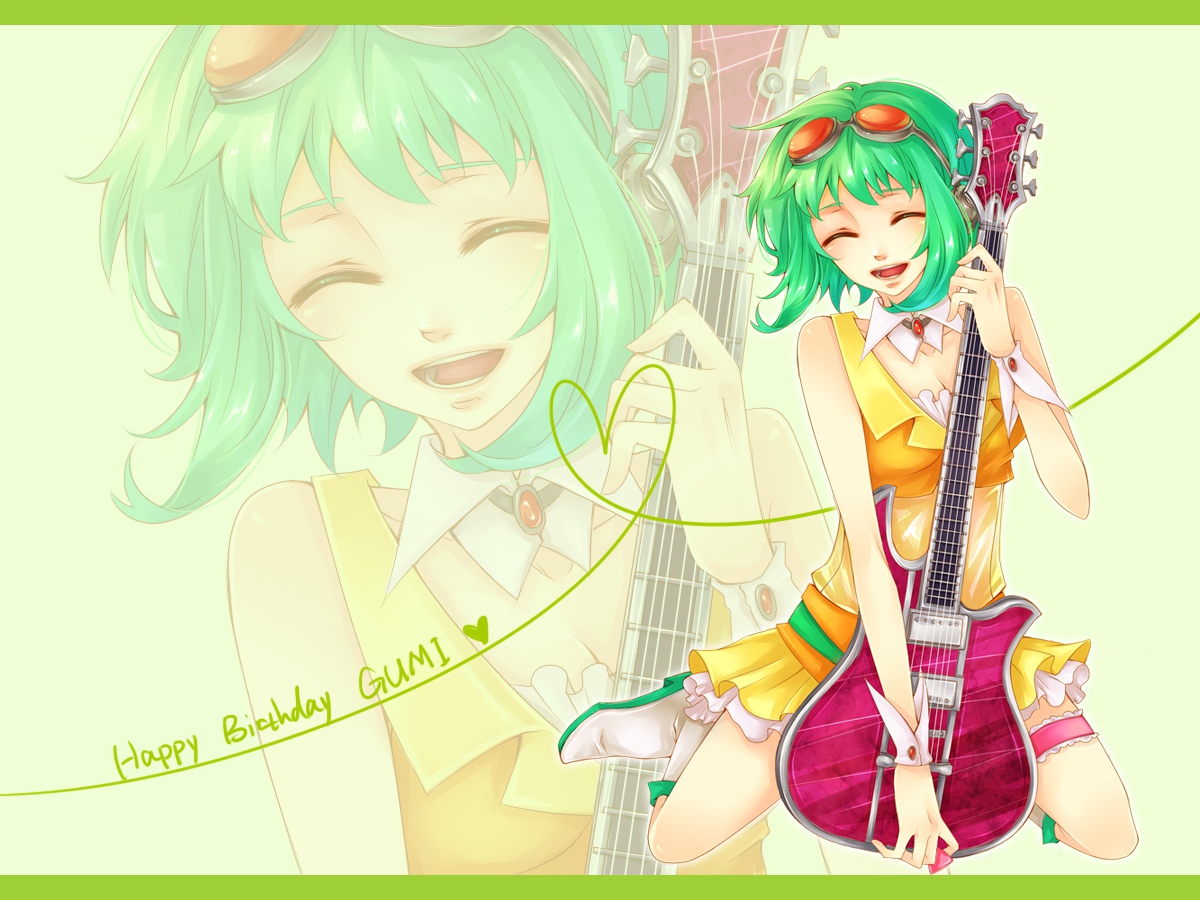 glasses, green_hair, guitar, gumi, instrument, natsuki0910, vocaloid