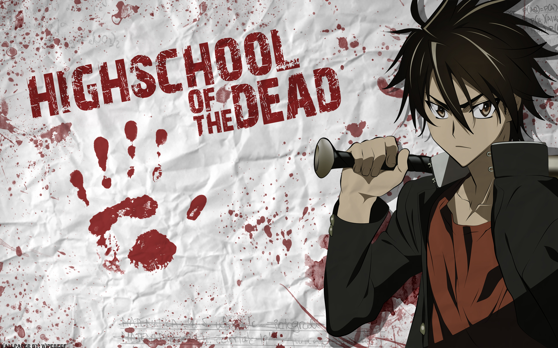 blood, highschool_of_the_dead, komuro_takashi, watermark, weapon