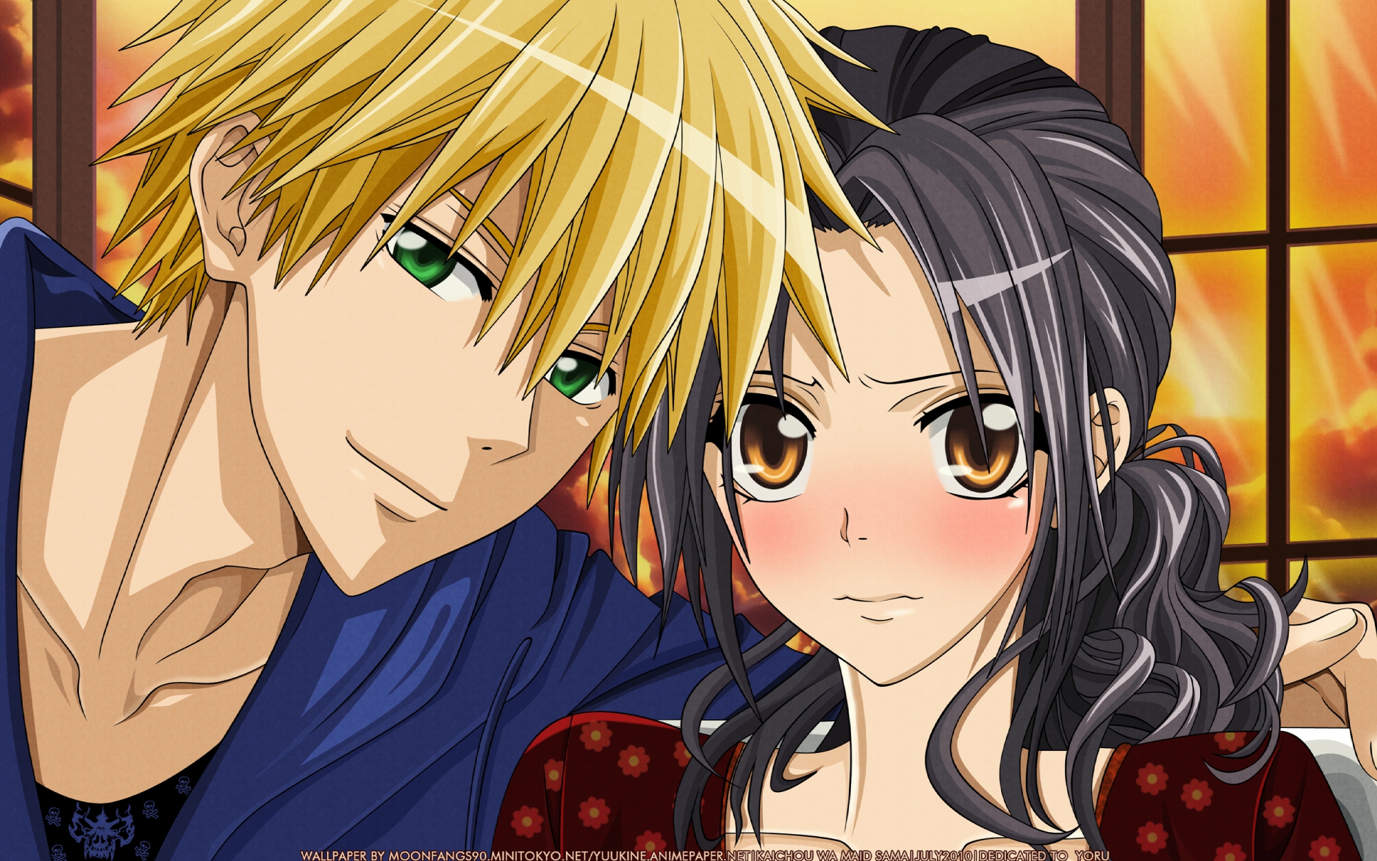 ayuzawa_misaki, black_hair, blonde_hair, brown_eyes, fujiwara_hiro, green_eyes, kaichou_wa_maid_sama, usui_takumi, watermark