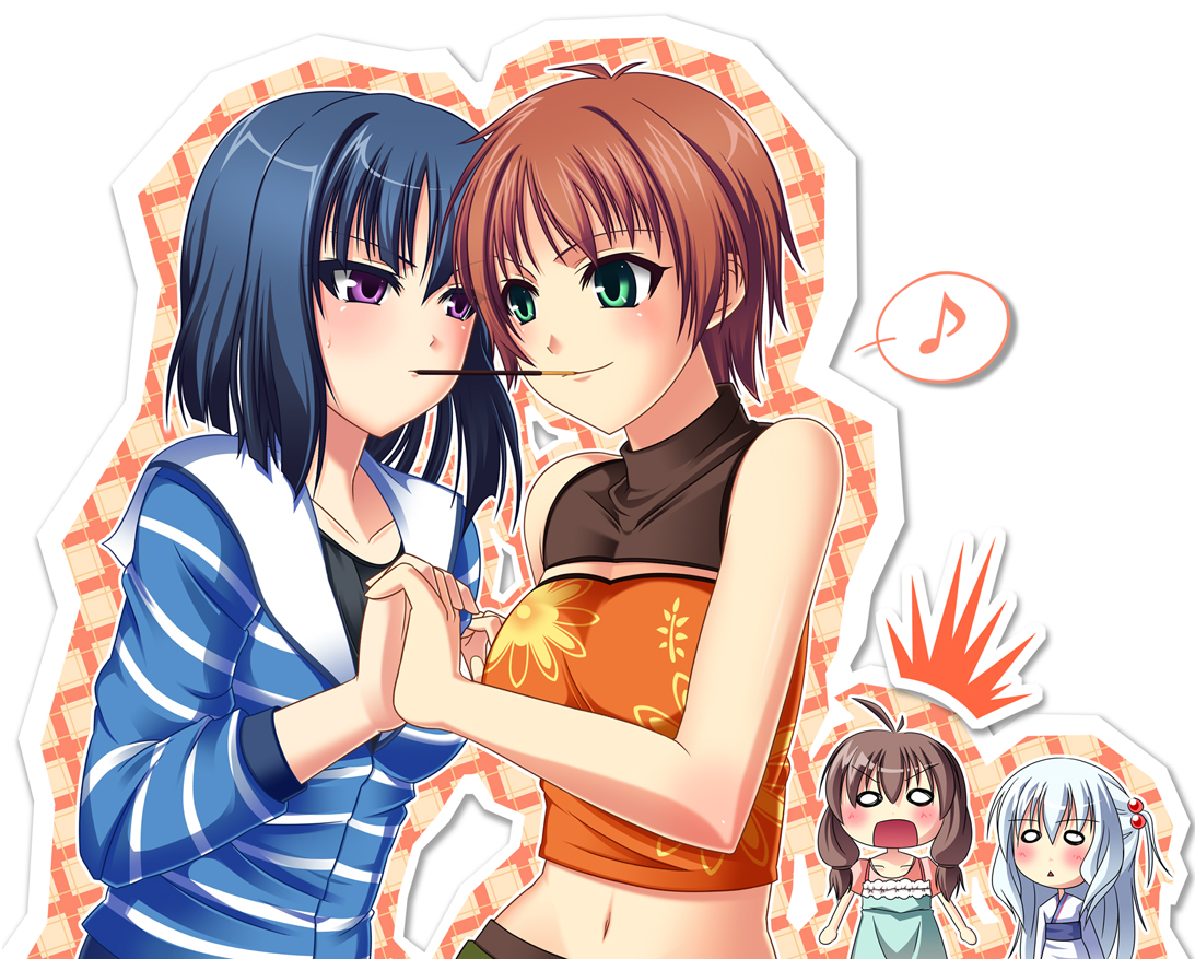 aizawa_yasumi, aoi_shiro, food, nami_(aoi_shiro), osanai_shouko, pocky