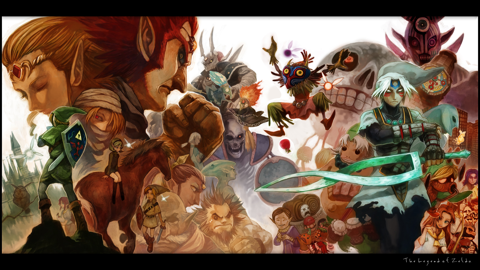 ganondorf, lack, link_(zelda), male, pointed_ears, princess_zelda, sheik, sword, the_legend_of_zelda, weapon