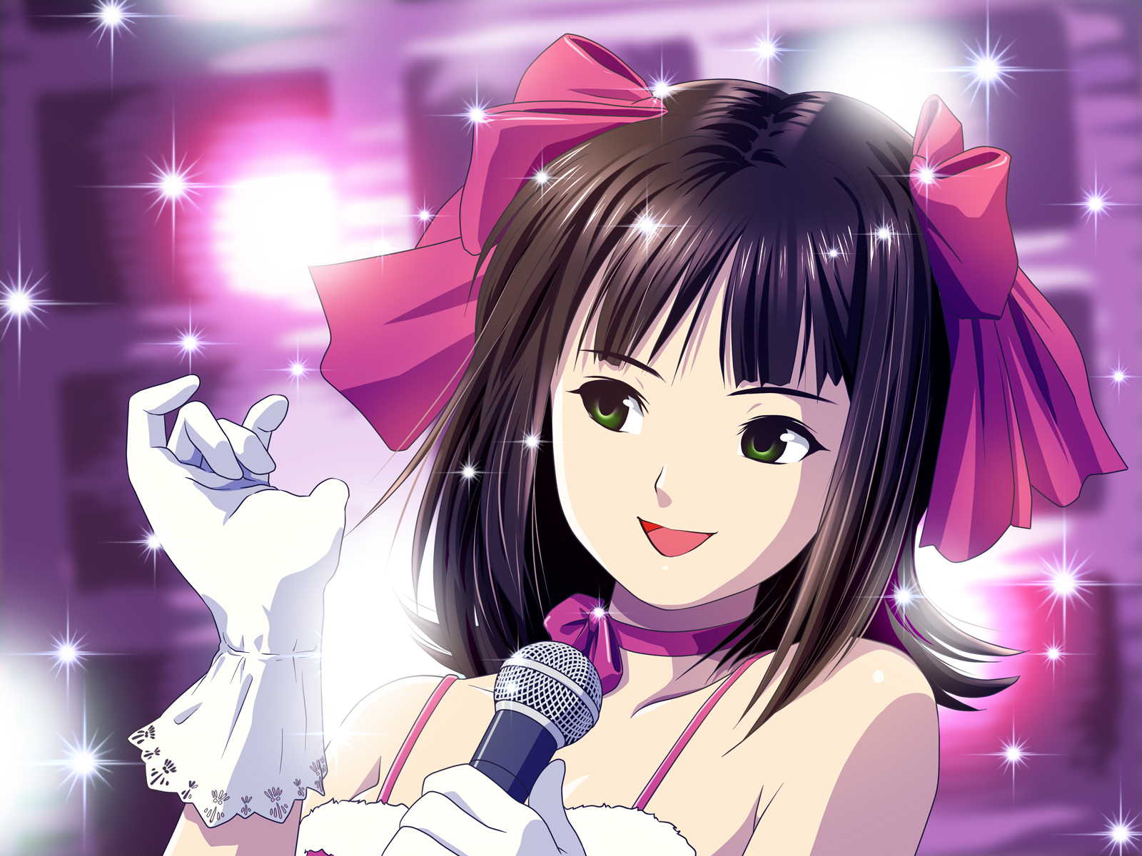 amami_haruka, gloves, green_eyes, idolmaster, microphone, ponnetsu