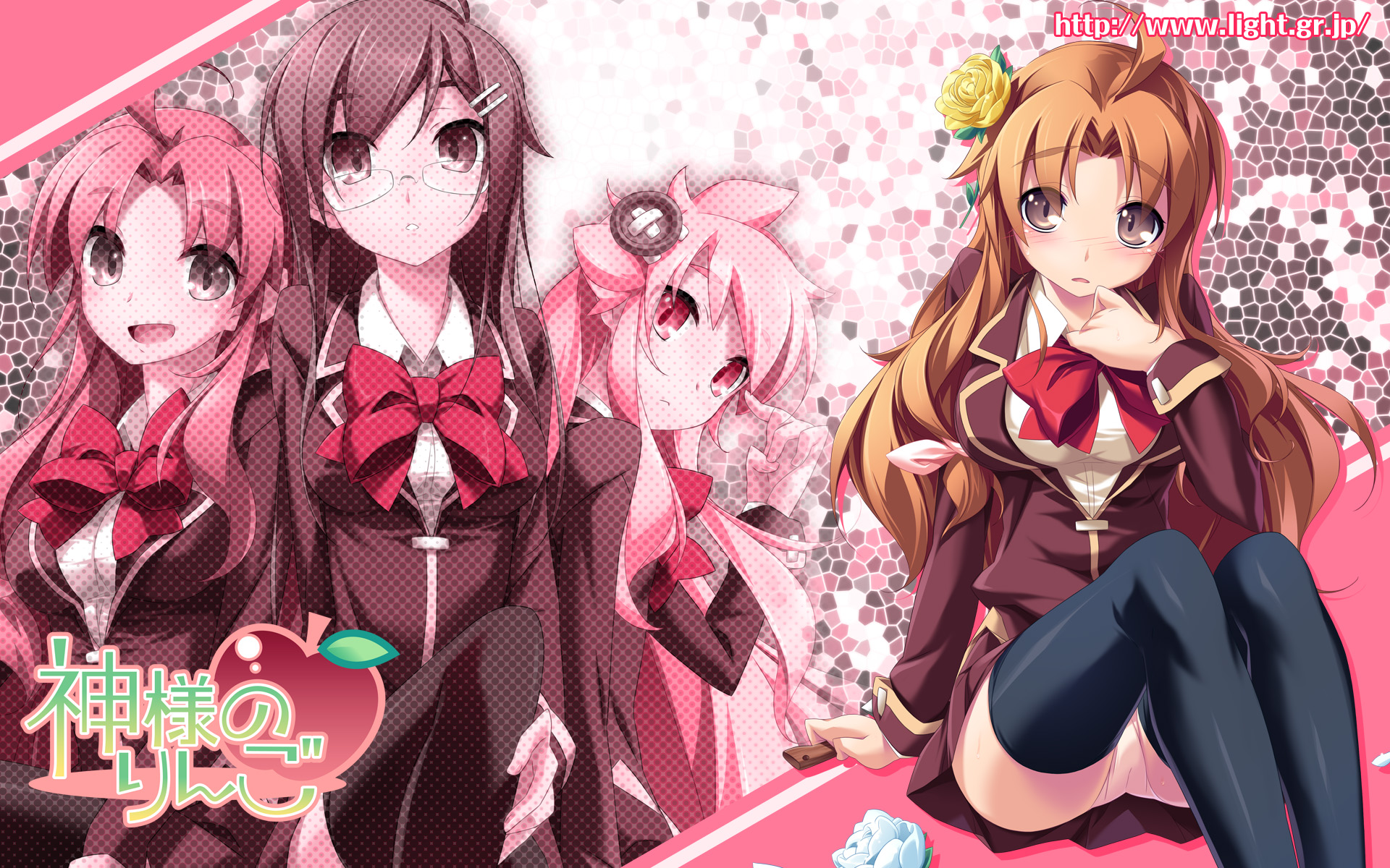 akinoko, blush, glasses, kamisama_no_ringo, panties, school_uniform, tagme, thighhighs