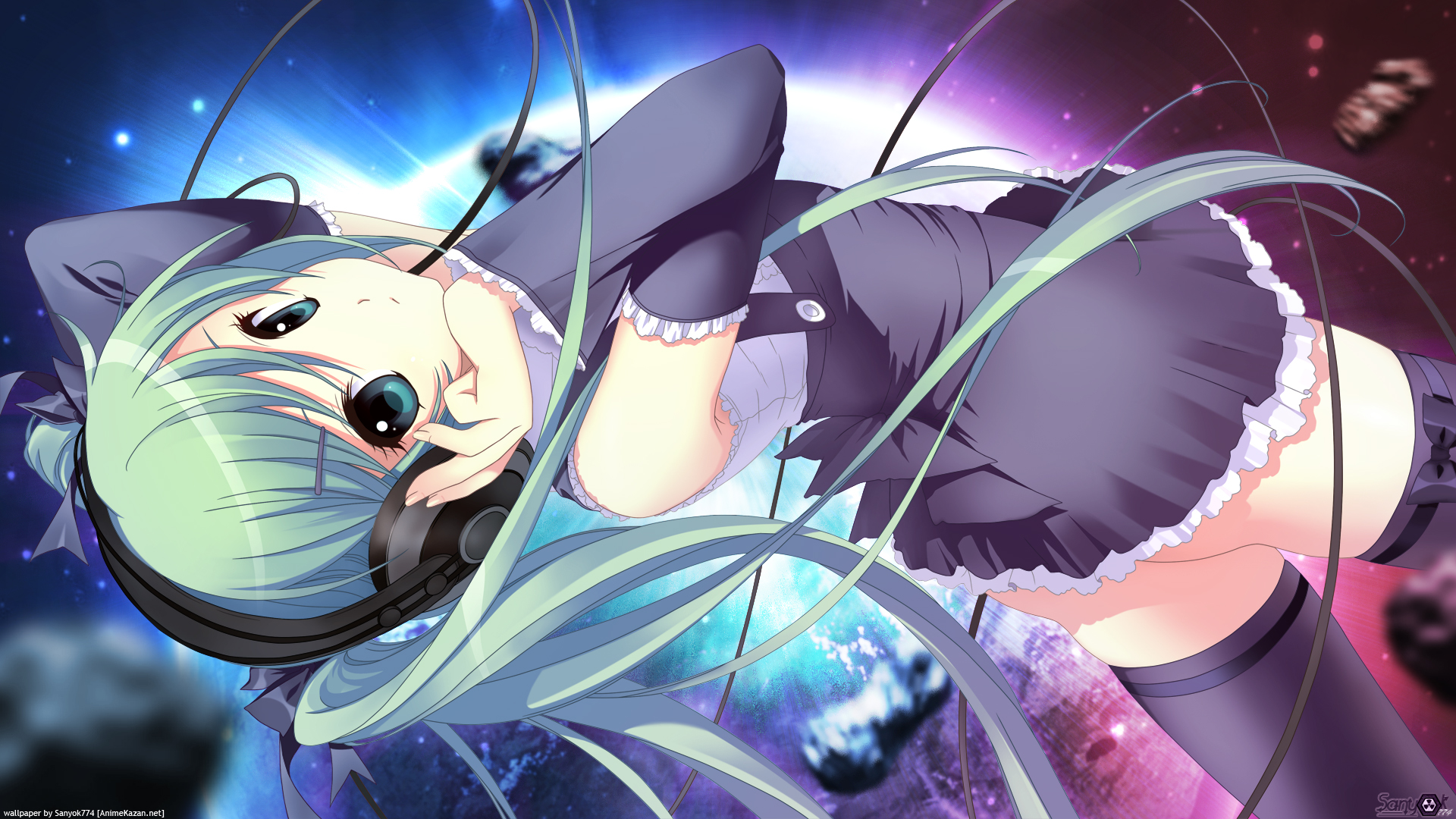 dmyo, hatsune_miku, headphones, thighhighs, twintails, vocaloid