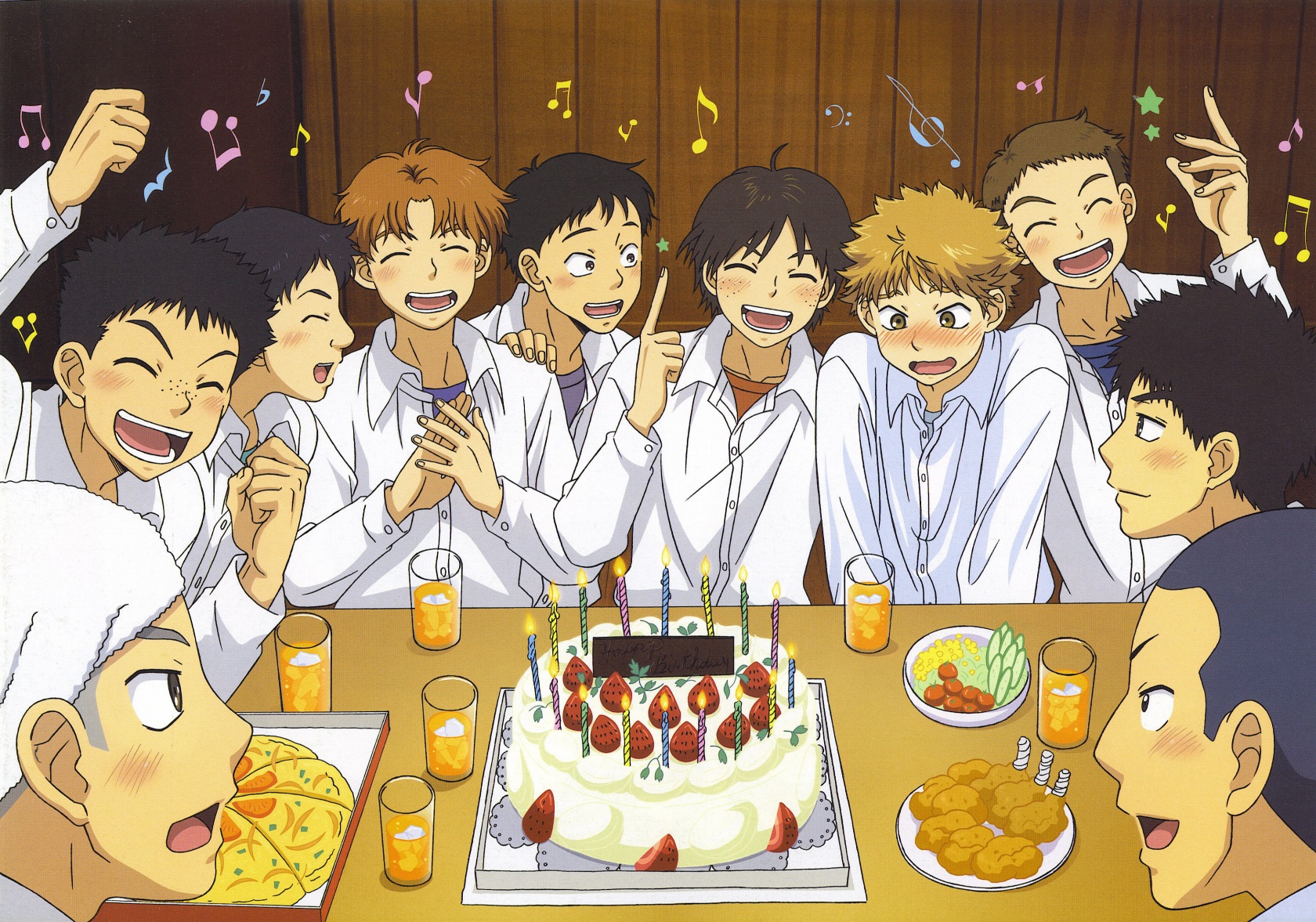 abe_takaya, all_male, cake, food, hanai_azusa, izumi_kousuke, male, mihashi_ren, mizutani_fumiki, nishihiro_shintarou, ookiku_furikabutte, sakaeguchi_yuuto, suyama_shoji, tajima_yuuichirou