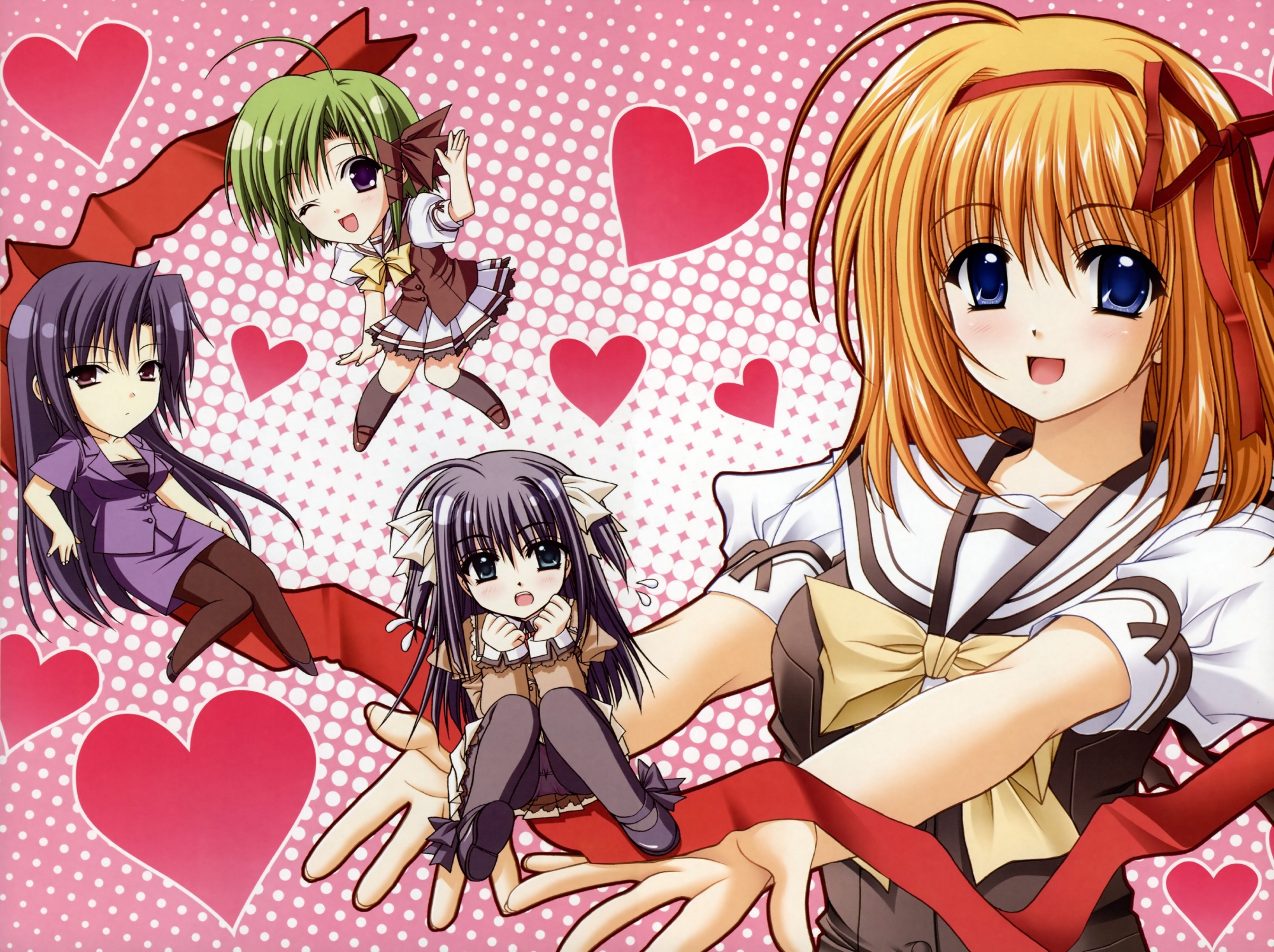 benibara_nadeshiko, blue_eyes, chibi, fuyou_kaede, headband, heart, orange_hair, really_really