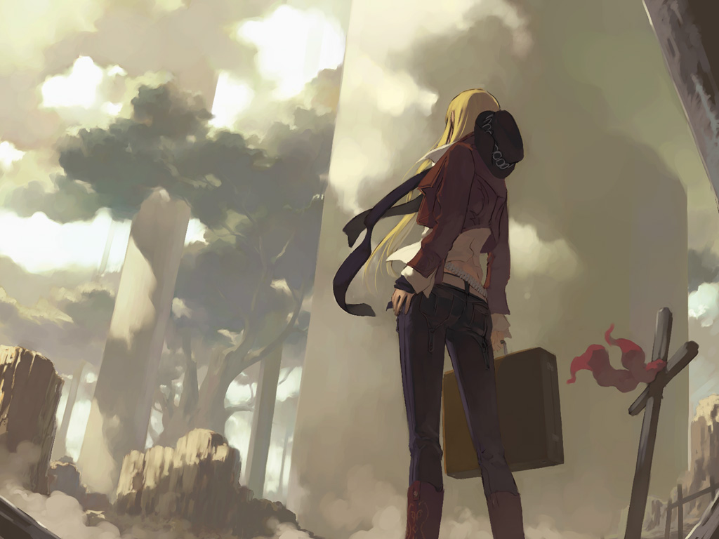 blonde_hair, fuchida_kazuhiro, hat, original, sky