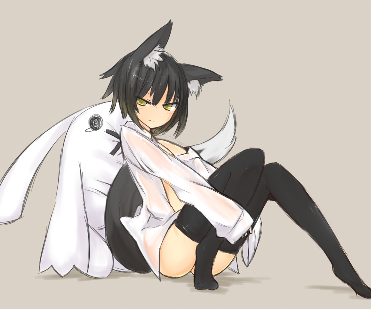 animal_ears, black_hair, ganesagi, nanako_(ganesagi), original, short_hair, thighhighs, yellow_eyes