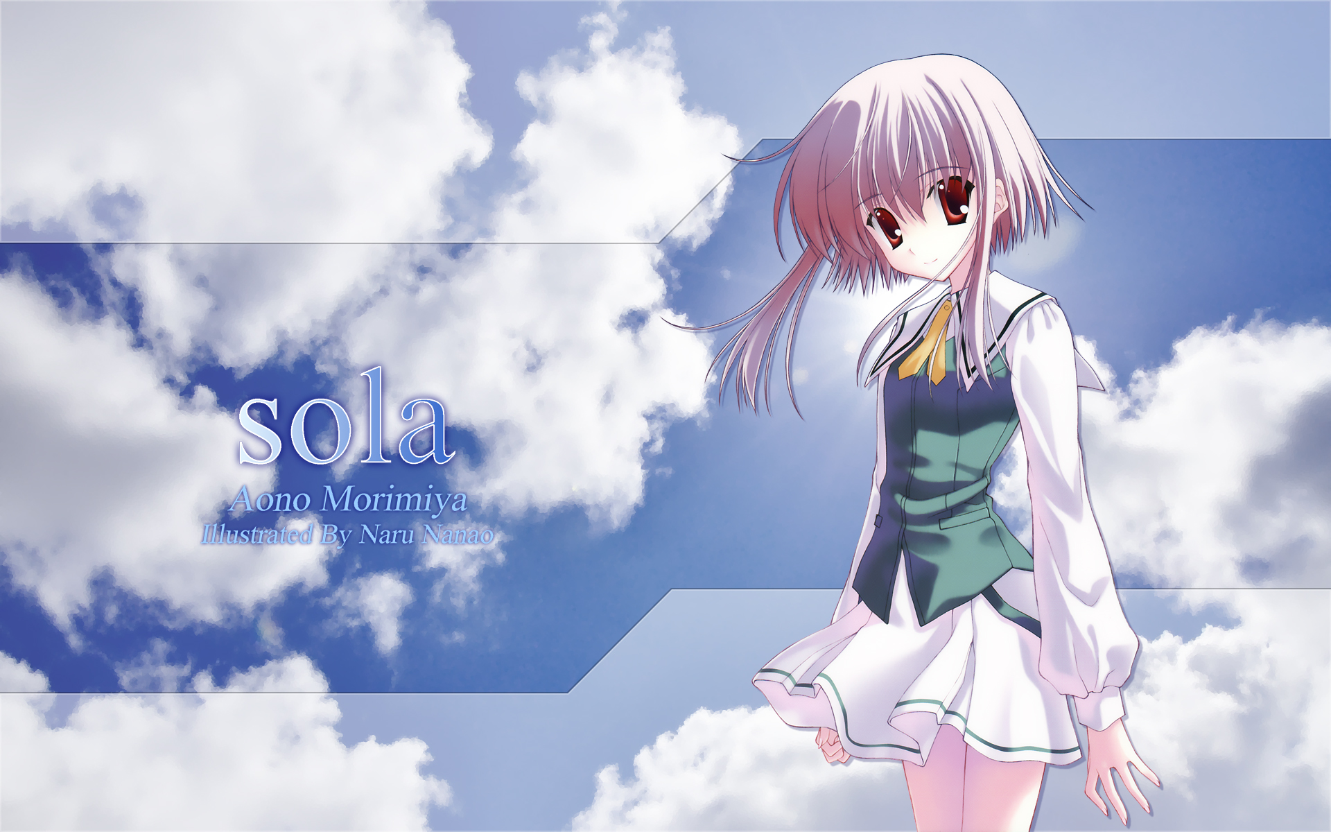 clouds, morimiya_aono, nanao_naru, red_eyes, school_uniform, sola