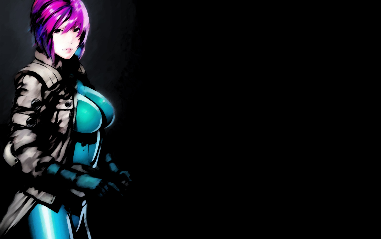 black, ghost_in_the_shell, gun, kusanagi_motoko, purple_hair, weapon