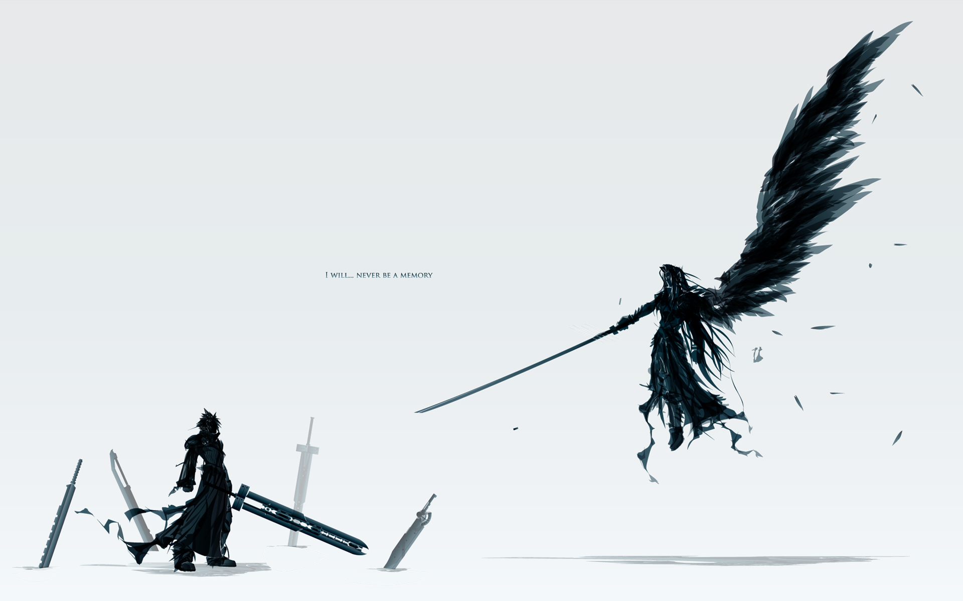 cloud_strife, final_fantasy, final_fantasy_vii, final_fantasy_vii_advent_children, katana, polychromatic, sephiroth, sword, weapon, white, wings