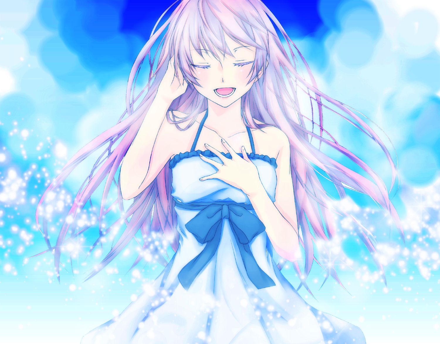 aya, dress, megurine_luka, sky, summer_dress, vocaloid