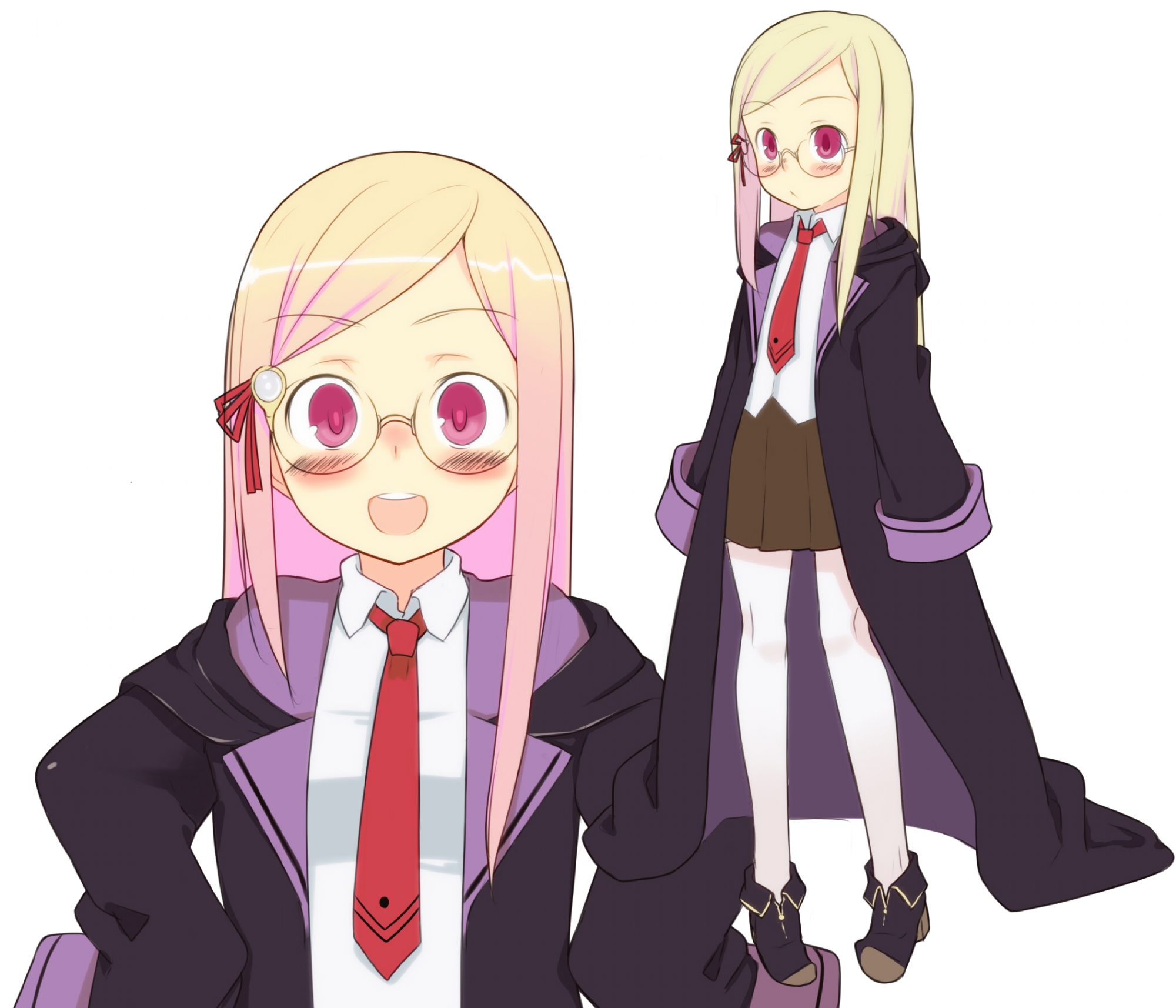 blush, glasses, majolica_le_fay, ookami-san_to_shichinin_no_nakama-tachi, oza_watto, pink_eyes, tie, white
