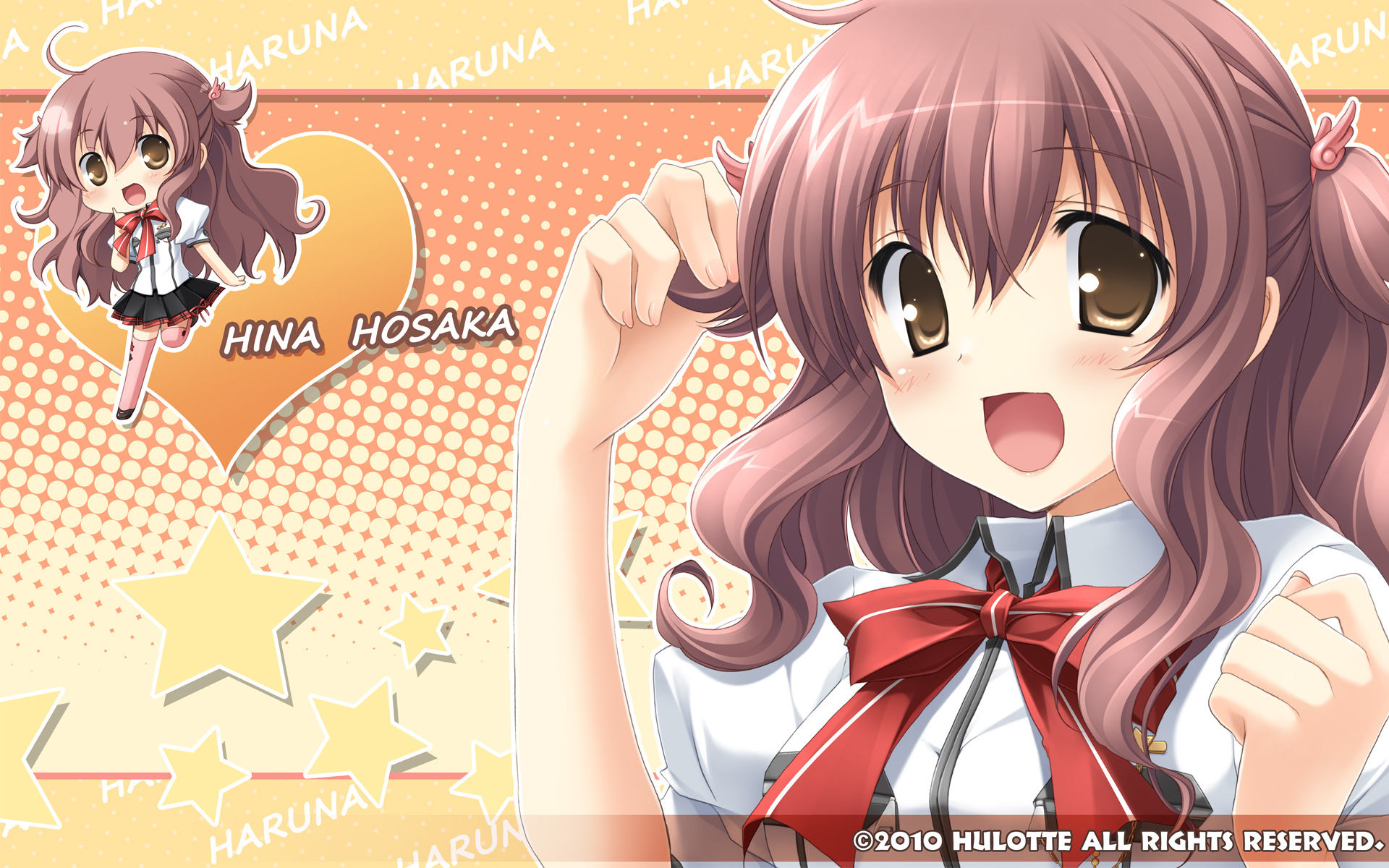 chibi, hosaka_hina, hulotte, ikegami_akane, school_uniform, signed, with_ribbon