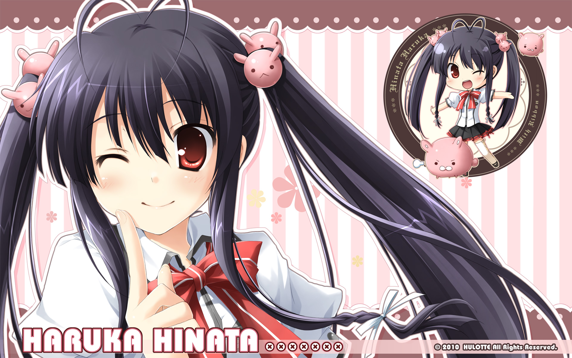 chibi, haruka_hinata, hulotte, ikegami_akane, school_uniform, signed, with_ribbon