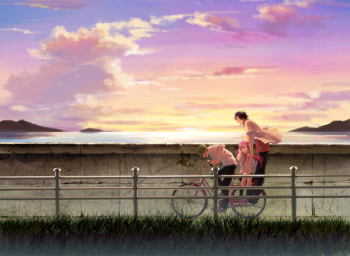 bicycle, clouds, natsuki, sky, water