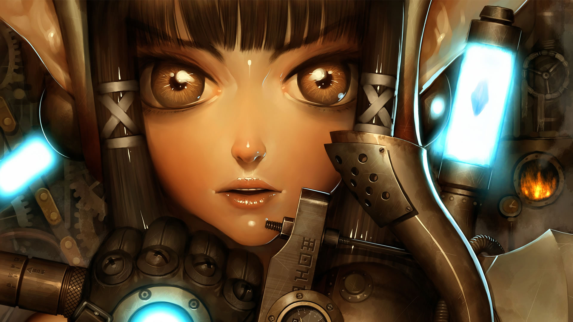3d, brown_eyes, brown_hair, close, neo_steam, tagme, weapon