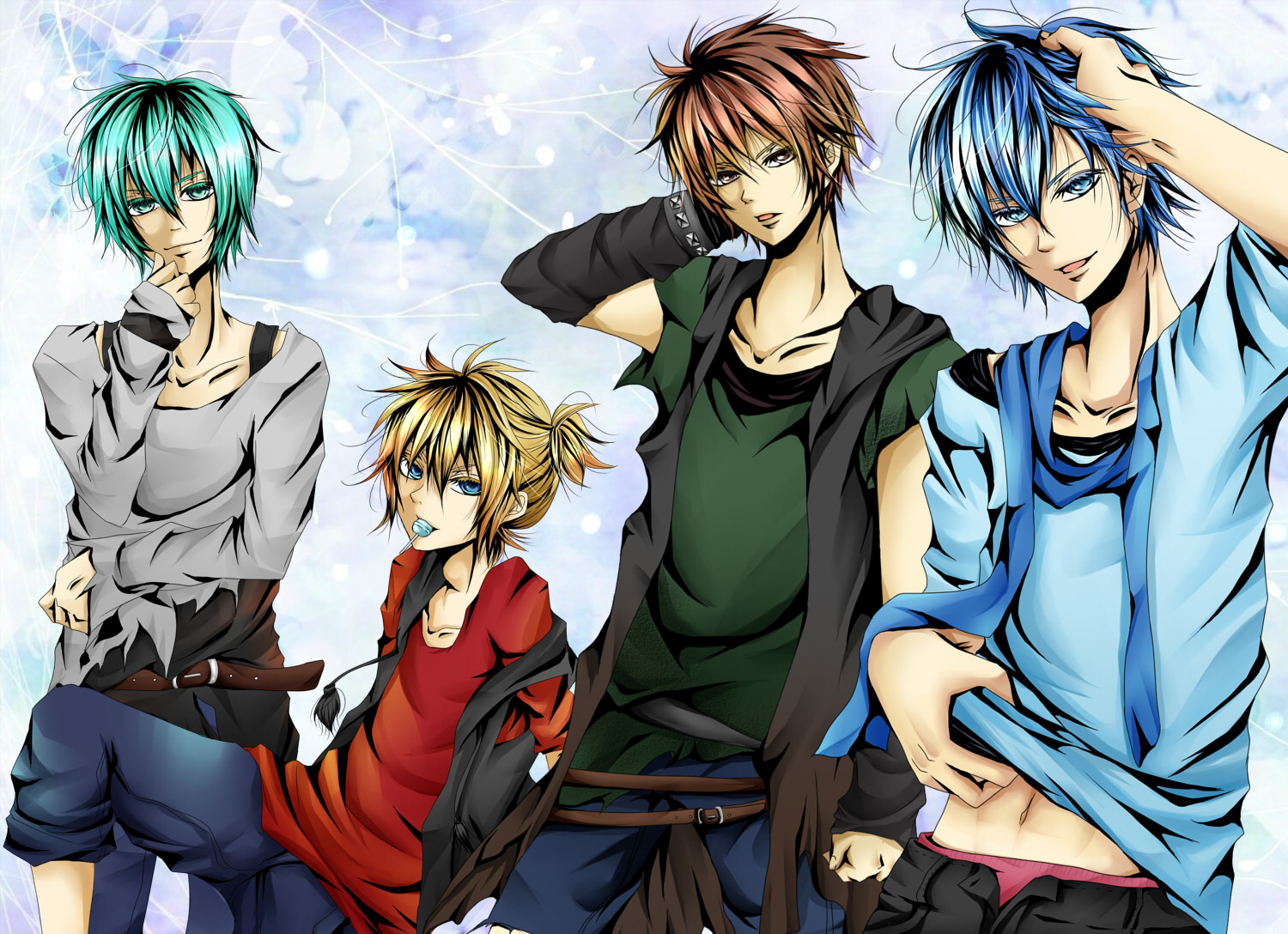 all_male, hatsune_mikuo, kagamine_len, kaito, male, meito, short_hair, vocaloid