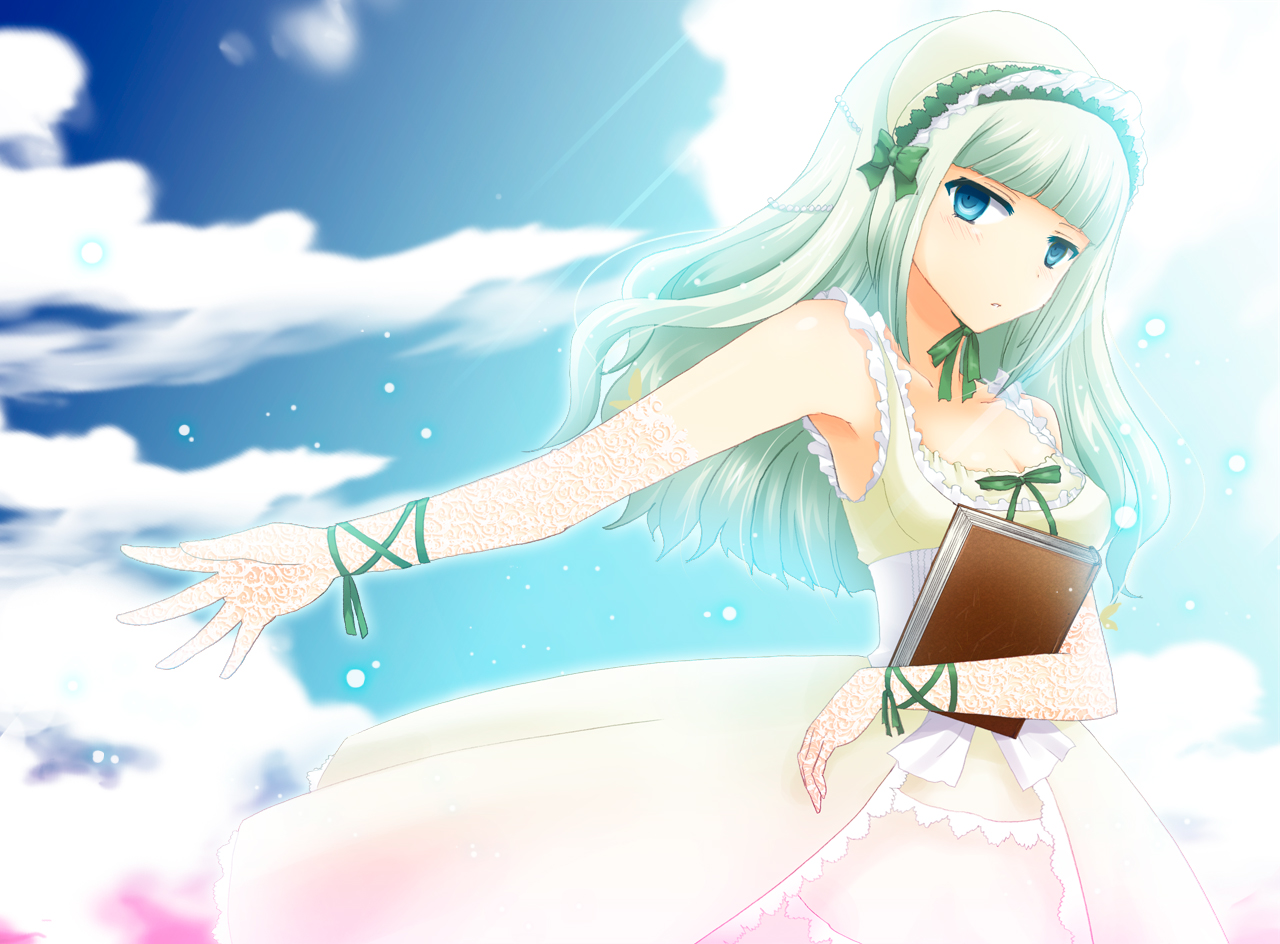 aqua_eyes, book, claire_bernardus, dress, umineko_no_naku_koro_ni