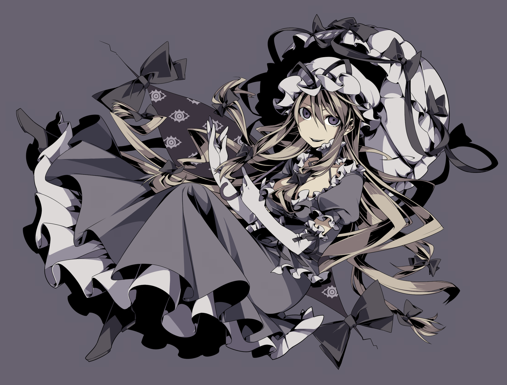 blonde_hair, dress, hat, keruberosu-a, long_hair, touhou, yakumo_yukari