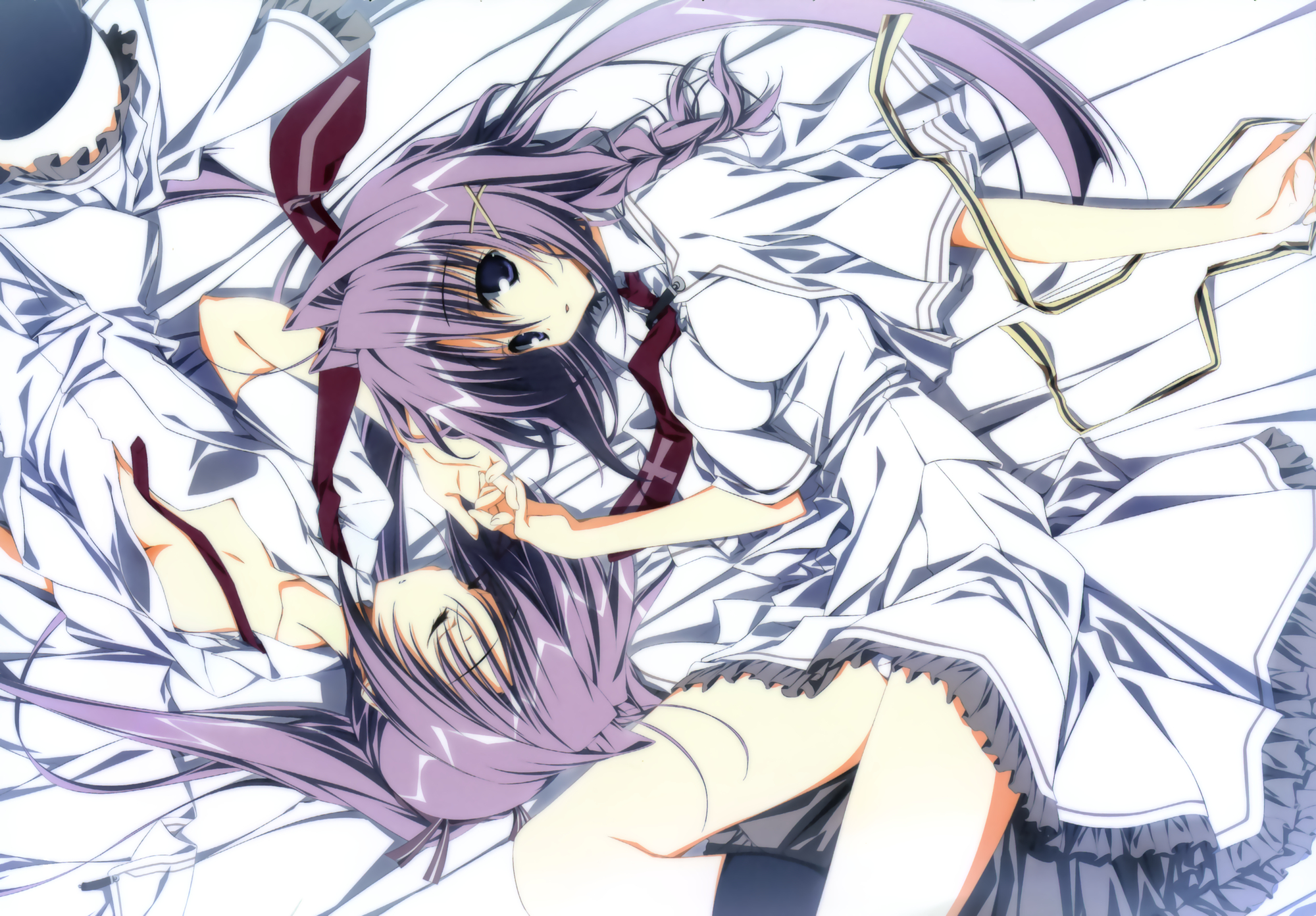 2girls, breasts, cleavage, kagome, open_shirt, panties, school_uniform, subarashiki_hibi
