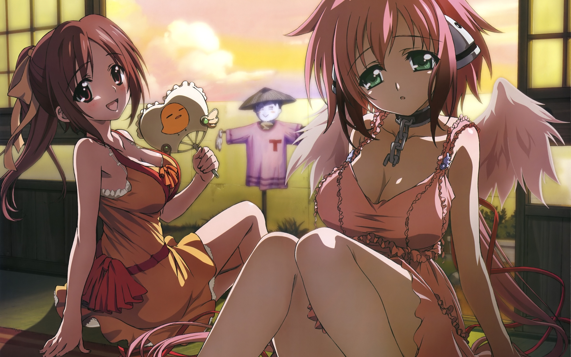 breasts, cleavage, ikaros, mitsuki_sohara, okayama_shinako, panties, sora_no_otoshimono, underwear, wings