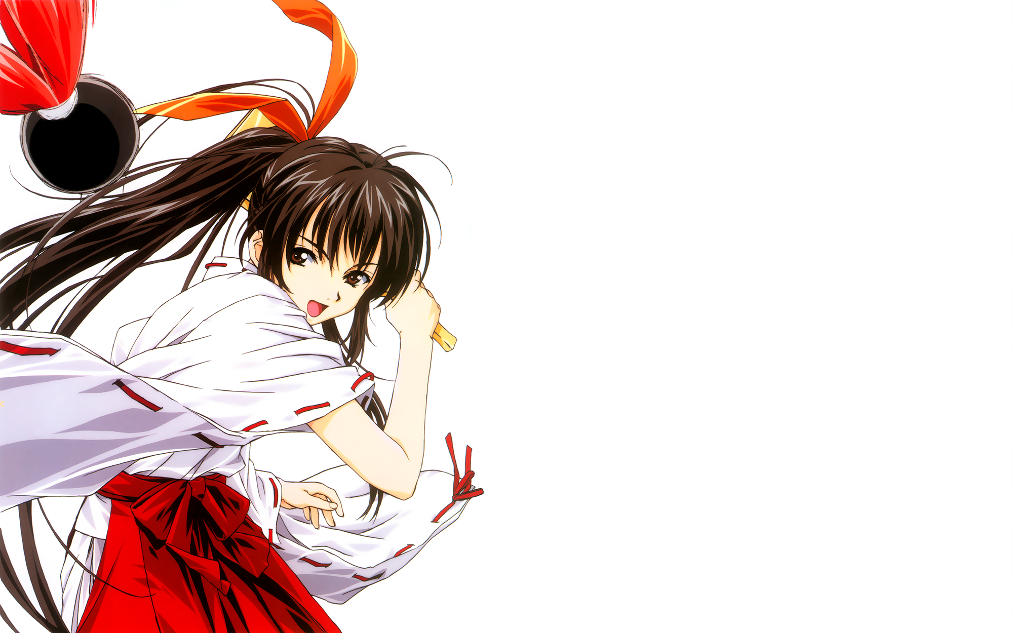 brown_eyes, brown_hair, horibe_hiderou, japanese_clothes, long_hair, miko, white